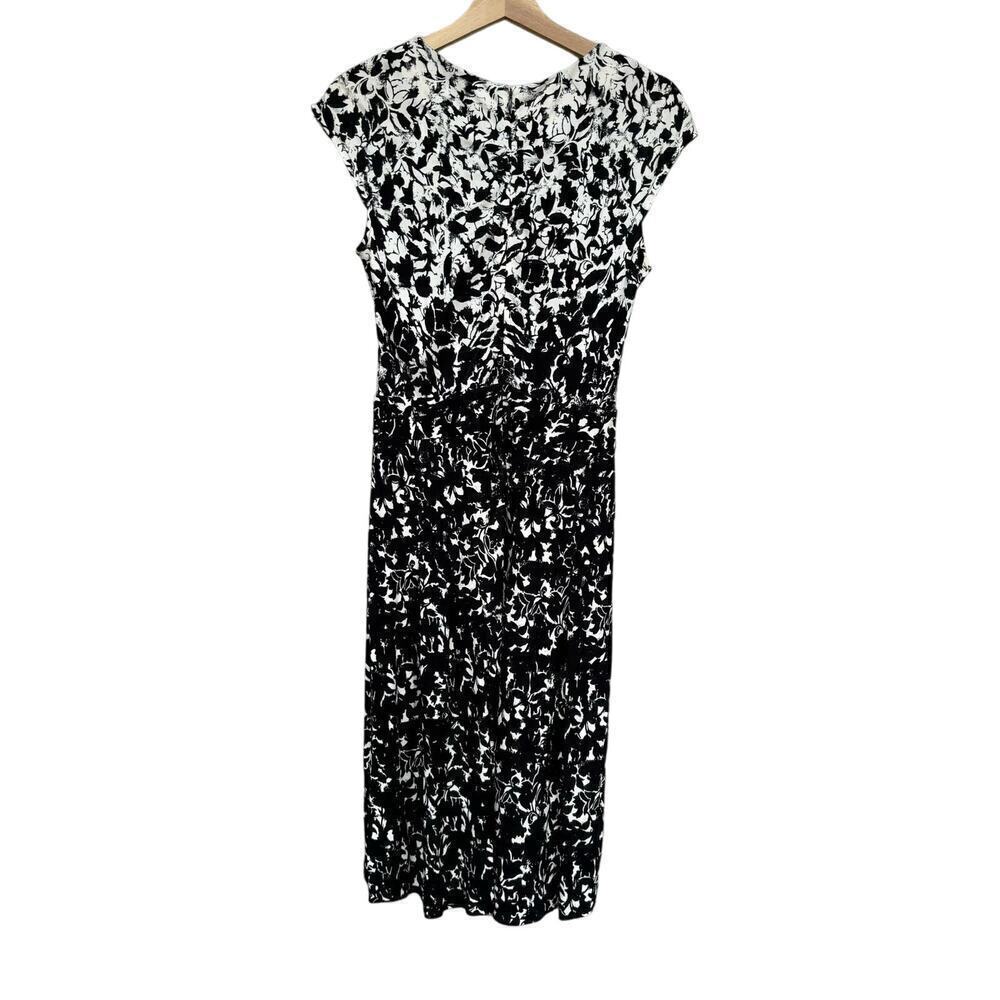 Tory Burch Sophia Black and White Floral Print Mid-length Dress Size Small - Picture 6 of 9